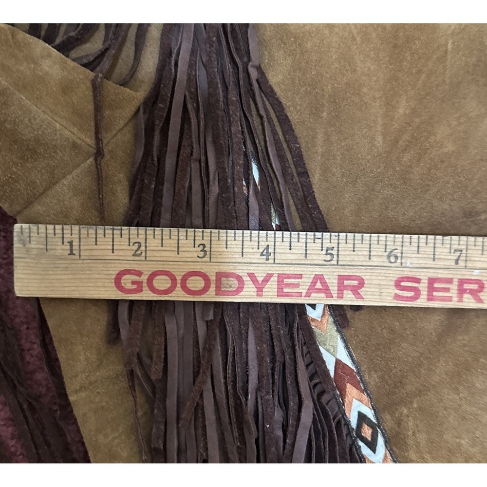 Western Fringe Leather Suede Jacket‎ Button Up Brown Aztec Design Sz Woman's L - Picture 15 of 15